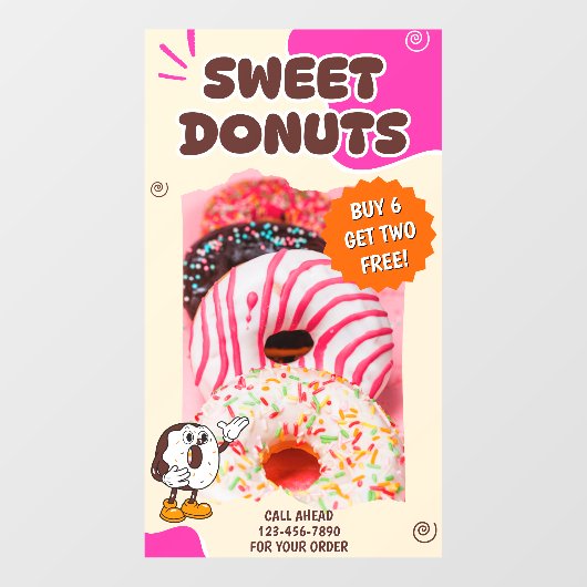 Customize Donuts Beige Pink Promotion ウィンドウサイン (シート)