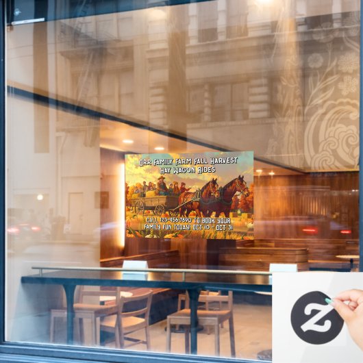 Customize Farm Fall Harvest Horse Drawn Wagon Ride ウィンドウサイン (カフェ窓)
