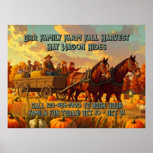 Customize Farm Fall Harvest Horse Drawn Wagon Ride ポスター (正面)