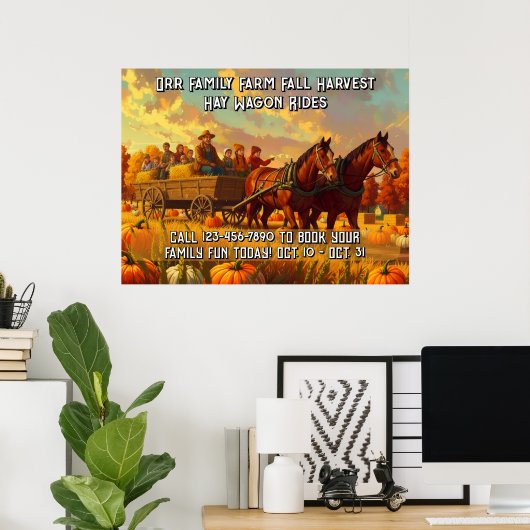 Customize Farm Fall Harvest Horse Drawn Wagon Ride ポスター (ホームオフィス)