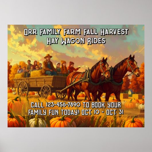 Customize Farm Fall Harvest Horse Drawn Wagon Ride ポスター (正面)