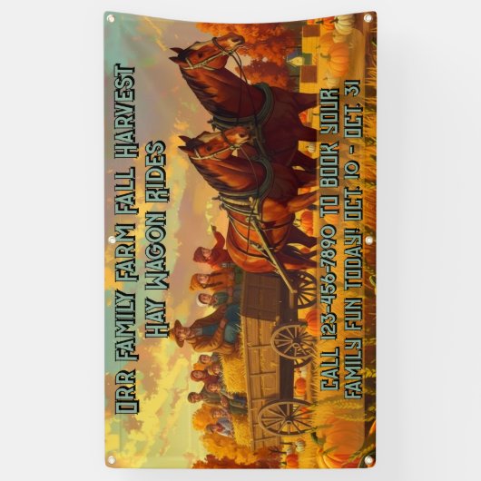Customize Farm Fall Harvest Horse Drawn Wagon Ride 横断幕 (縦)