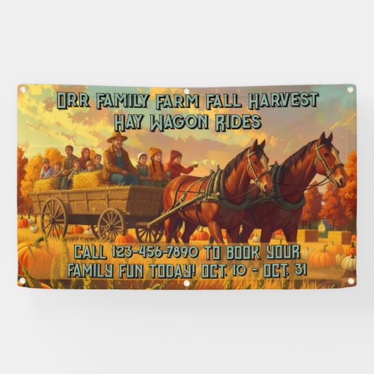 Customize Farm Fall Harvest Horse Drawn Wagon Ride 横断幕 (横)