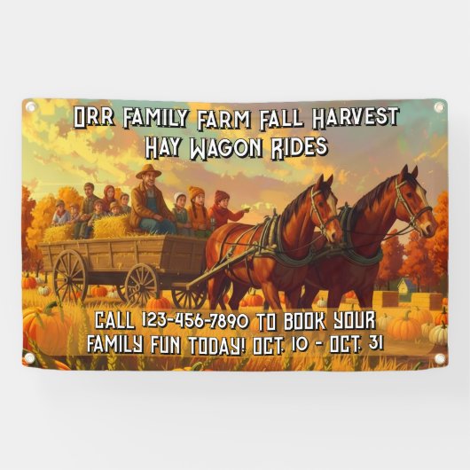 Customize Farm Fall Harvest Horse Drawn Wagon Ride 横断幕 (横)