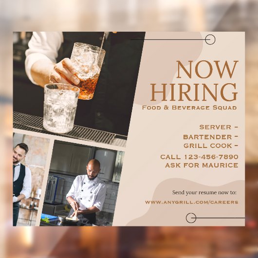 Customize Food Bar Beverage Grill Crew Now Hiring ウィンドウサイン (シート2)