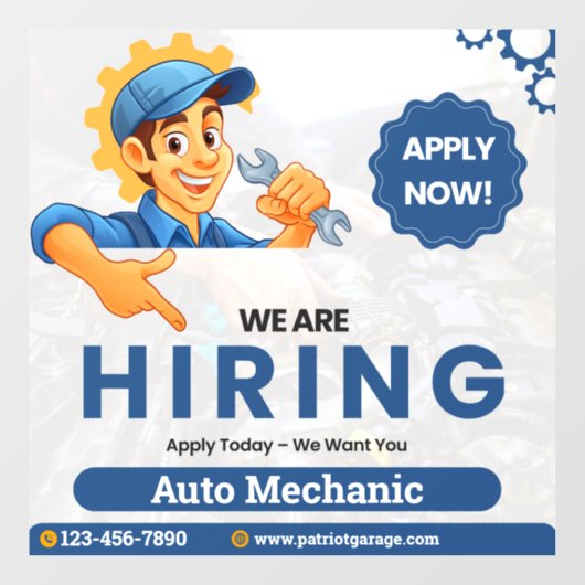 Customize Generic Now Hiring Auto Mechanic  ウィンドウサイン (シート)