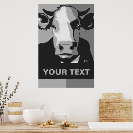 CUSTOMIZE IT Black and White Pop Art Cow Poster ポスター (キッチン)