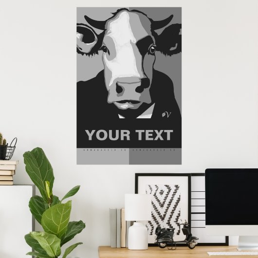 CUSTOMIZE IT Black and White Pop Art Cow Poster ポスター (ホームオフィス)