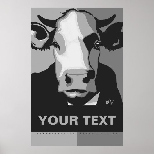 CUSTOMIZE IT Black and White Pop Art Cow Poster ポスター (正面)