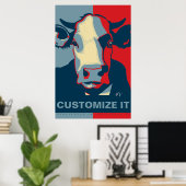 CUSTOMIZE IT Red White Blue Pop Art Cow Poster ポスター (ホームオフィス)