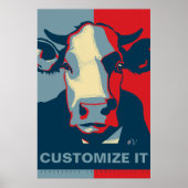 CUSTOMIZE IT Red White Blue Pop Art Cow Poster ポスター (正面)