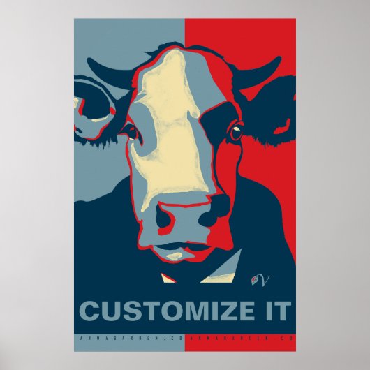 CUSTOMIZE IT Red White Blue Pop Art Cow Poster ポスター (正面)