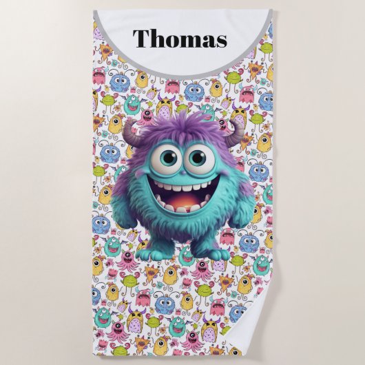 Customize Kids Funny Monsters ビーチタオル (正面)