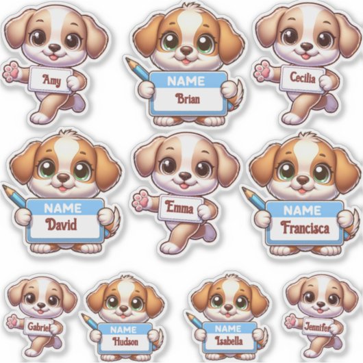 Customize Me! Kawaii Puppy Name Card Stickers シール (正面)