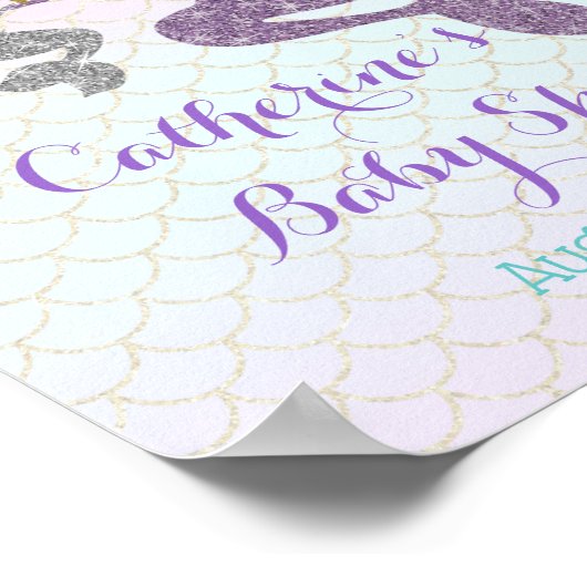 Customize Mermaid Baby Shower Purple Teal Welcome ポスター (角)