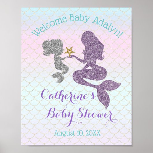 Customize Mermaid Baby Shower Purple Teal Welcome ポスター (正面)