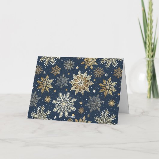 Customize Modern Navy & Gold Snowflakes シーズンカード (裏面)