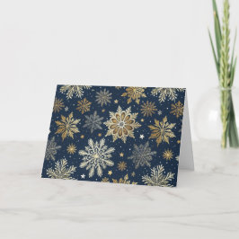 Customize Modern Navy & Gold Snowflakes シーズンカード