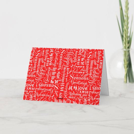 Customize Modern Red & White W/Christmas Script  シーズンカード (裏面)