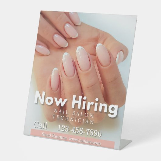 Customize Now Hiring Nail Salon Technician Pink 台座サイン (正面)