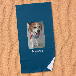 Customize Pet or Child's Photo & Name, Ocean Blue ビーチタオル