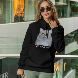 Customize Pet Photo Text Black And White Cat Lover パーカ