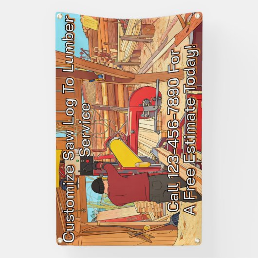 Customize Saw Log To Lumber Service Sign Banner 横断幕 (縦)