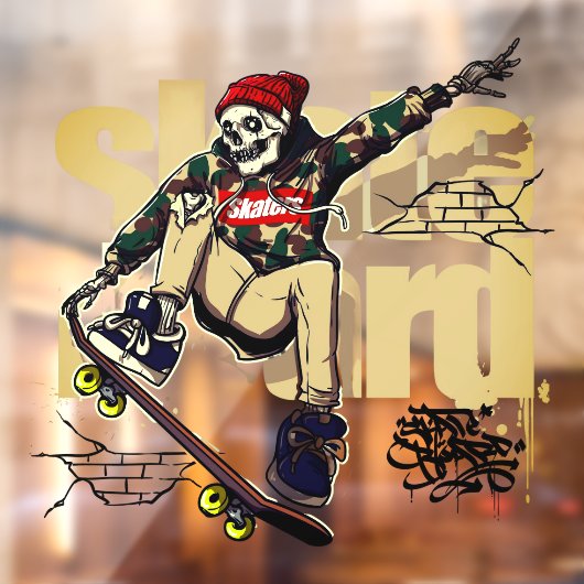Customize Skateboard Shop Graphic Skull Skate Logo ウィンドウサイン (シート2)