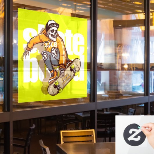 Customize Skateboard Shop Promo Skull Skater Logo ウィンドウサイン (レストラン窓)