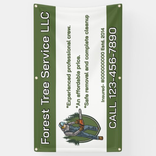 Customize Tree Service Man With Chainsaw Business 横断幕 (縦)