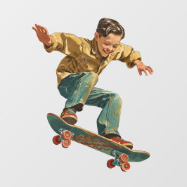 Customize Vintage Young Boy Skateboarding Shop Log ウィンドウサイン