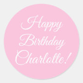 Customize with name, Happy Birthday, light pink ラウンドシール (正面)