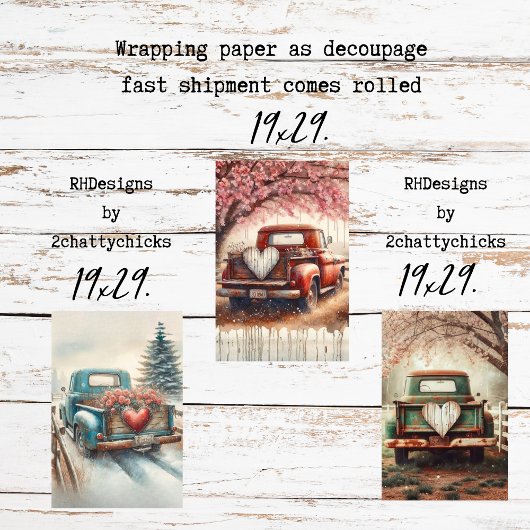 Customize Wrapping PaperTrucks Valentine Decoupage ラッピングペーパーシート