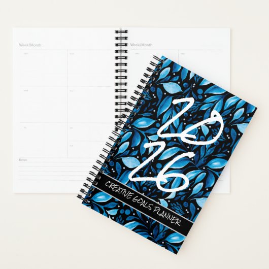 Customize Year 2026 Black/Blue Botanical Planner プランナー手帳 (ディスプレー)