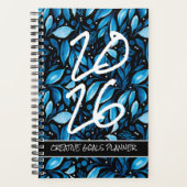 Customize Year 2026 Black/Blue Botanical Planner プランナー手帳 (正面)