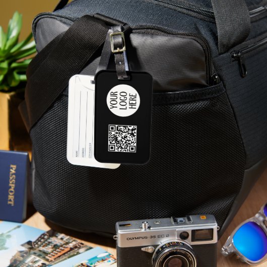 Customize Your Black White QR code company logo ラゲッジタグ (正面&裏面)