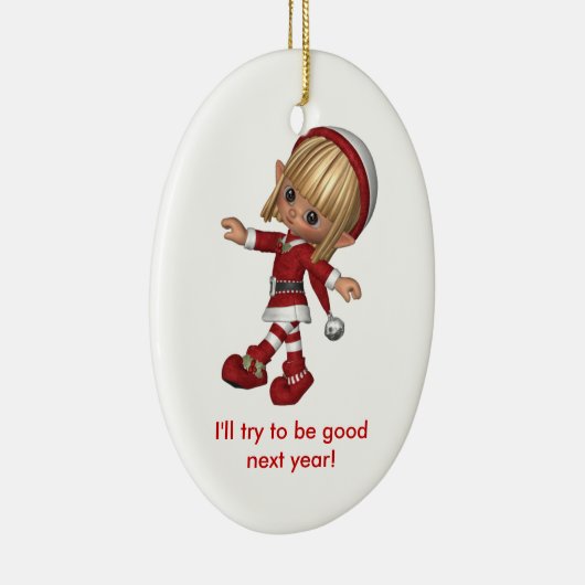 Customizeableのクリスマスのオーナメントの小妖精や小人 セラミックオーナメント (右)