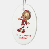 Customizeableのクリスマスのオーナメントの小妖精や小人 セラミックオーナメント (左)