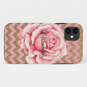 Customizeableのピンク及び金ゴールドのバラのグリッター Case-Mate iPhoneケース (裏面(横))