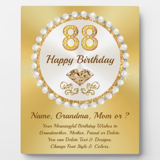 Customized 88th Birthday Gift Ideas, Birthday フォトプラーク (正面)