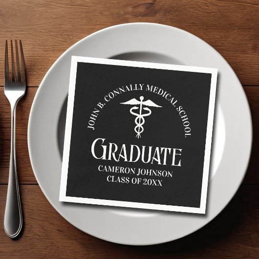 Customized Black Medical School Graduation Party スタンダードカクテルナプキン