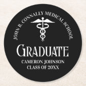 Customized Black Medical School Graduation Party ラウンドペーパーコースター (正面)