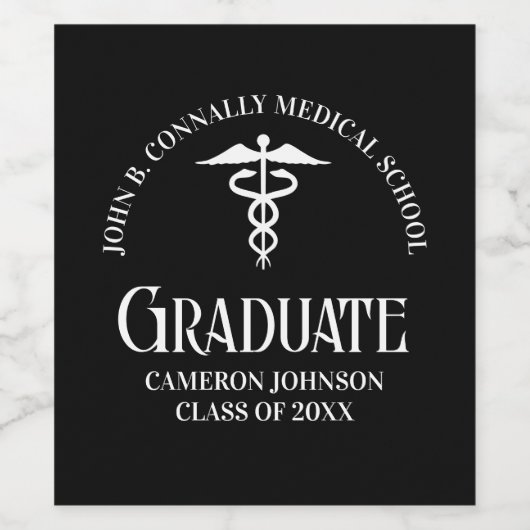 Customized Black Medical School Graduation Party ワインラベル (シングルラベル)
