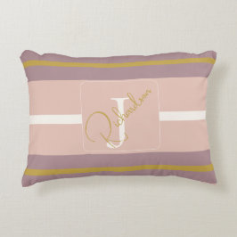 Customized Blush Pink Gold Stripe Monogram Chic  アクセントクッション