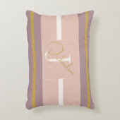 Customized Blush Pink Gold Stripe Monogram Chic  アクセントクッション (正面(垂直))