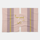 Customized Blush Pink Gold Stripe Monogram Chic  キッチンタオル (横)