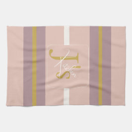Customized Blush Pink Gold Stripe Monogram Chic  キッチンタオル