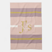 Customized Blush Pink Gold Stripe Monogram Chic  キッチンタオル (縦)