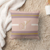 Customized Blush Pink Gold Stripe Monogram Chic  クッション (ブランケット)
