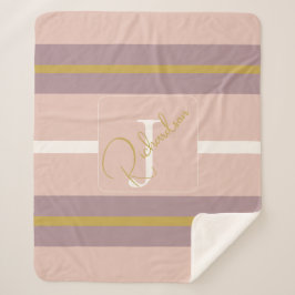 Customized Blush Pink Gold Stripe Monogram Chic  シェルパブランケット
